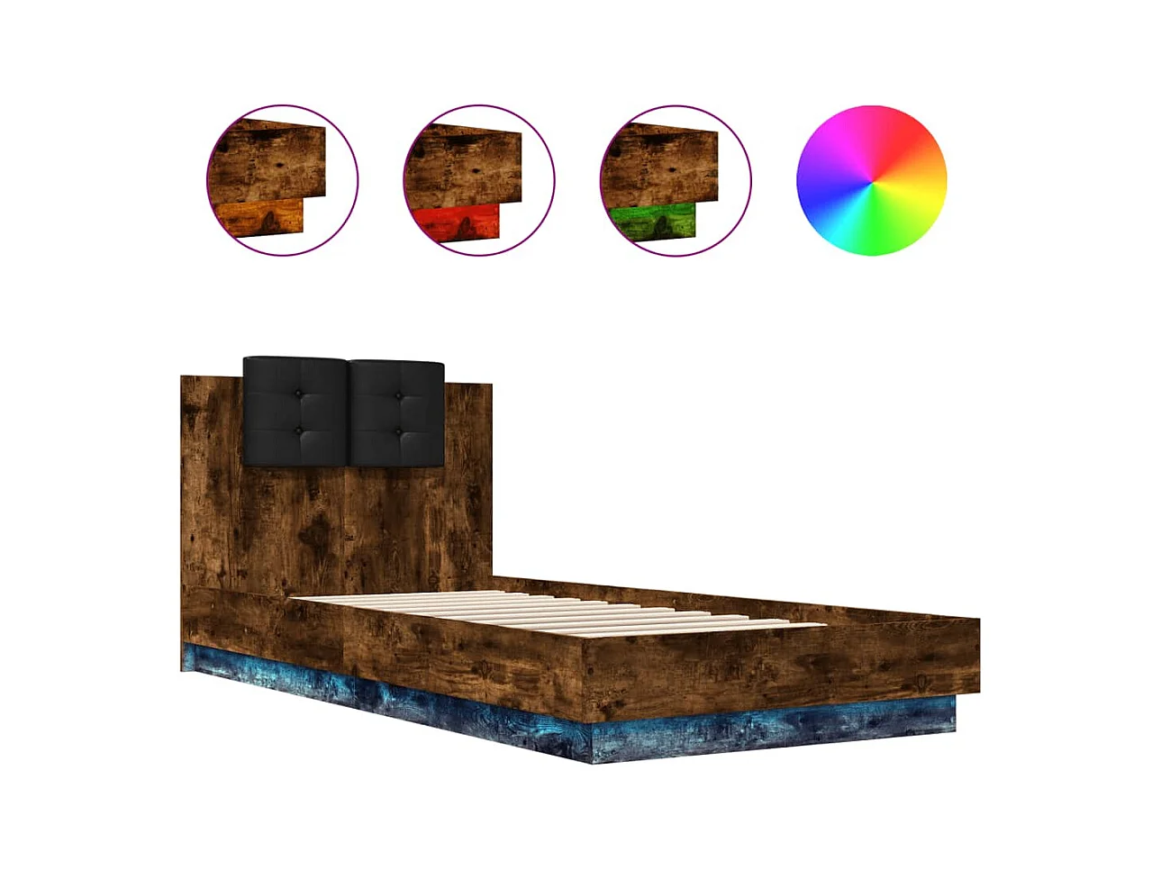 Cadre de lit avec LED sans matelas chêne fumé 90x200 cm