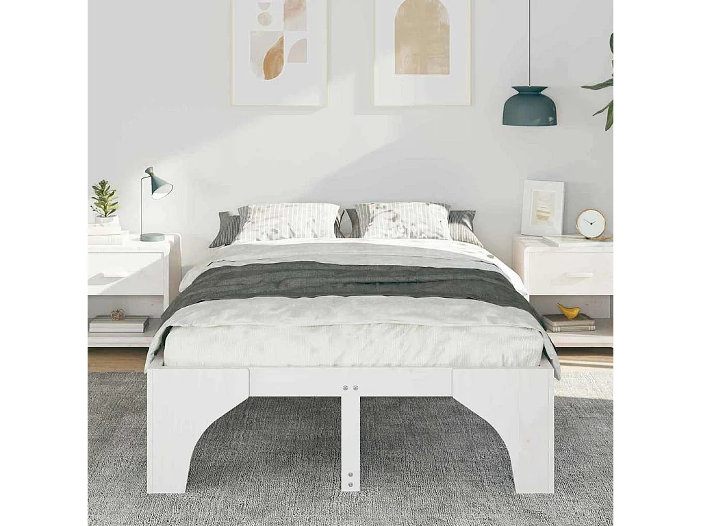 Verhoogd bedframe Wit 140 x 190 cm Massief grenenhout