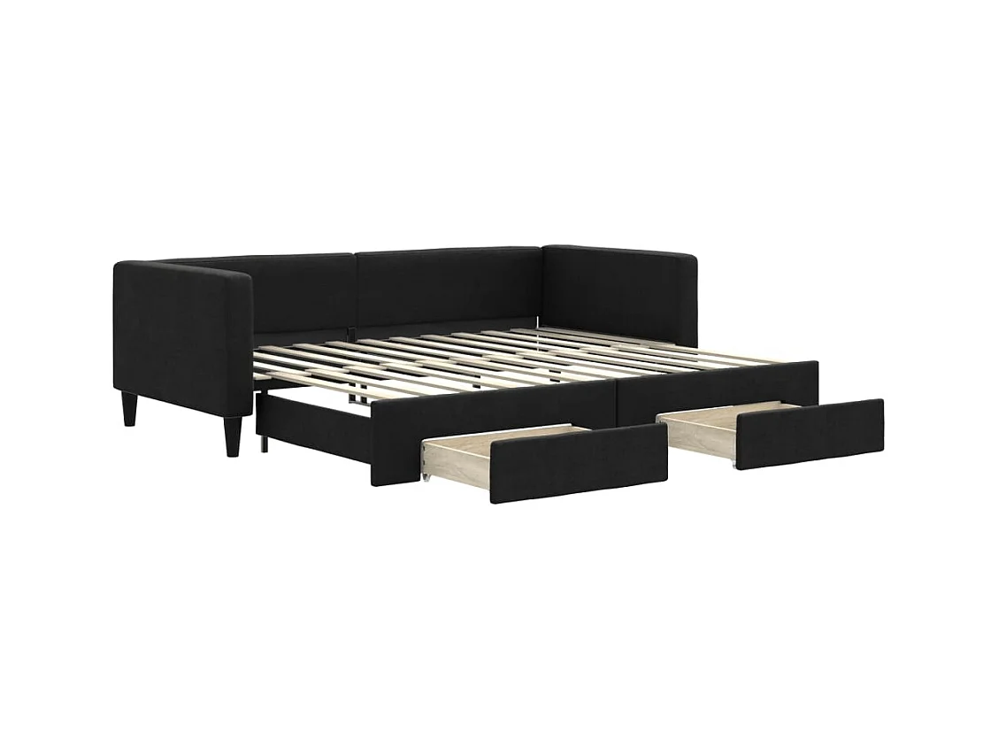 Cama de día con nido y cajones sin colchón negro 90x200 cm