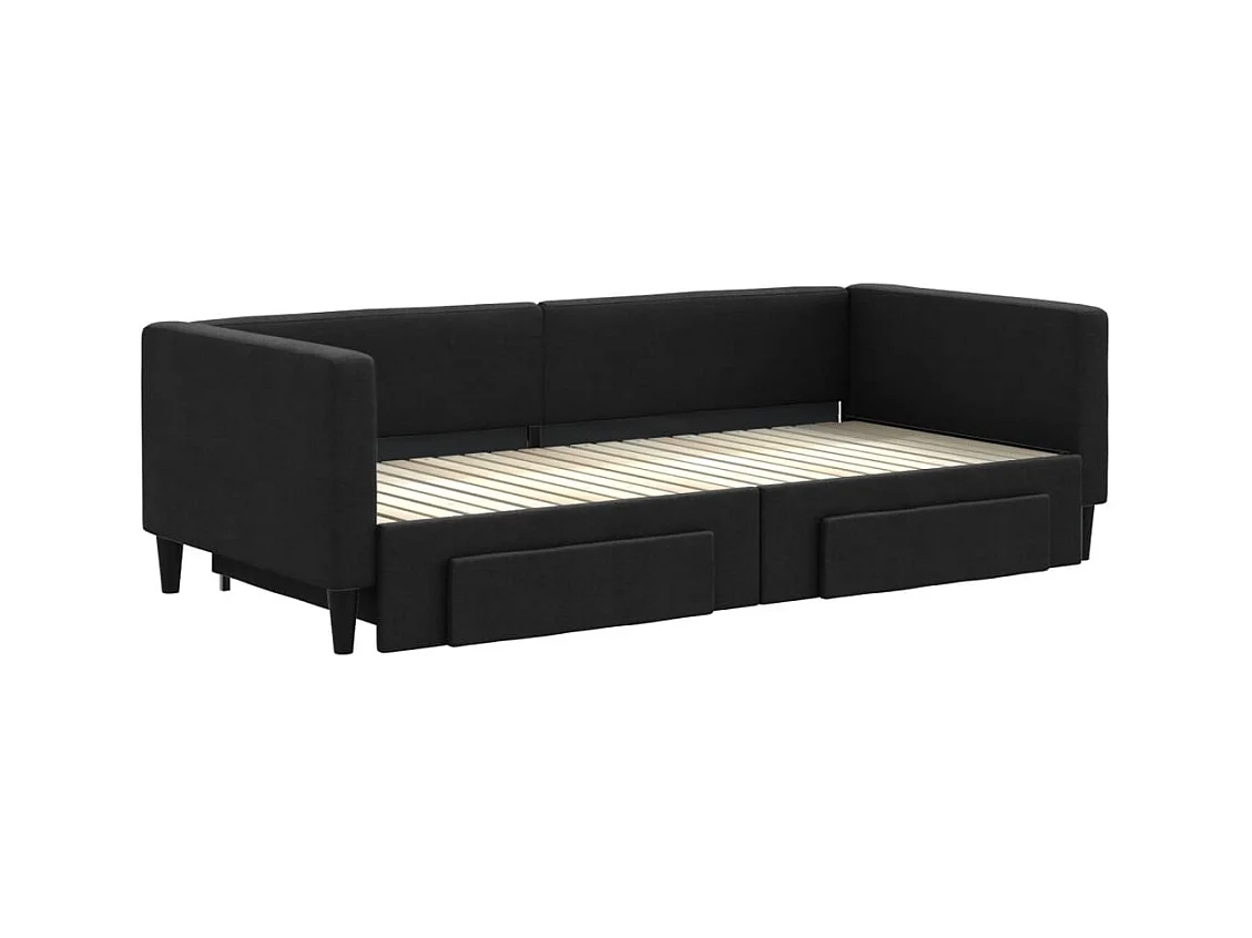 Cama de día con nido y cajones sin colchón negro 90x200 cm