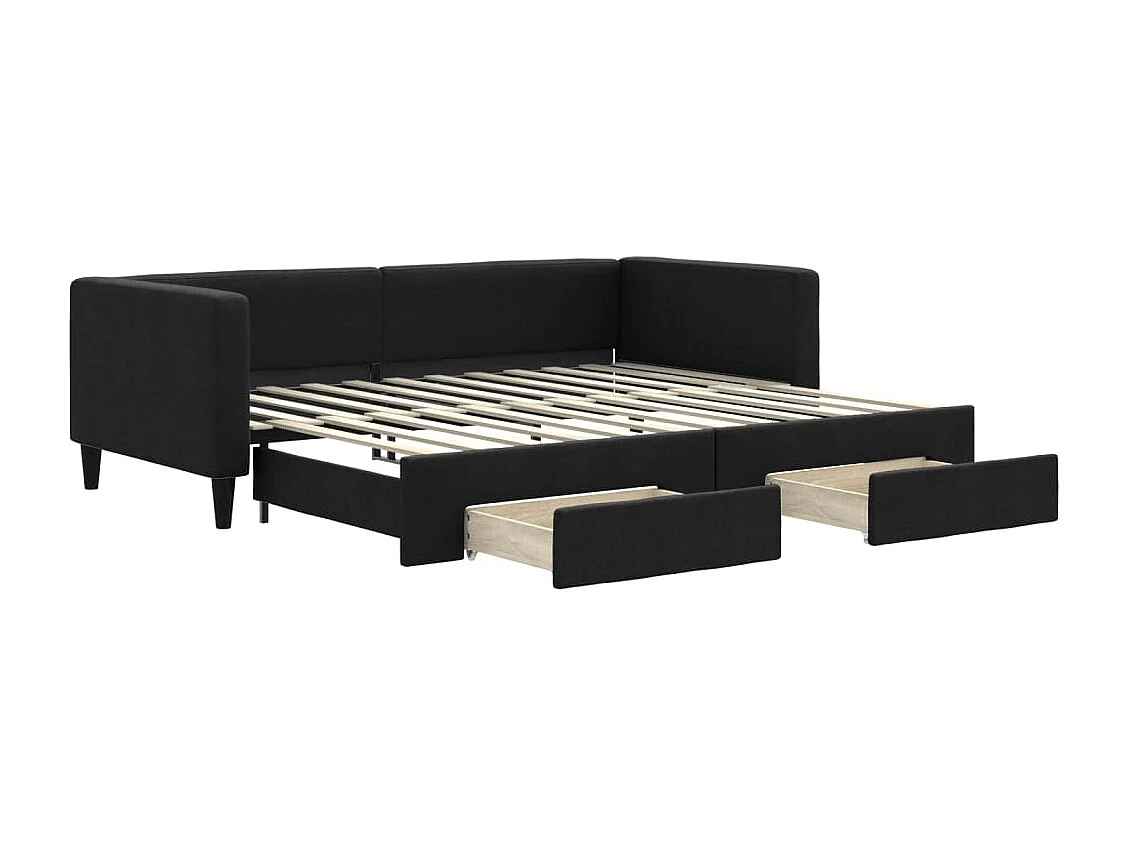 Lit de jour avec gigogne et tiroirs sans matelas noir 90x200 cm