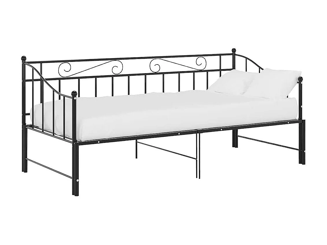 Divano letto estensibile senza materasso in metallo nero 90x200cm
