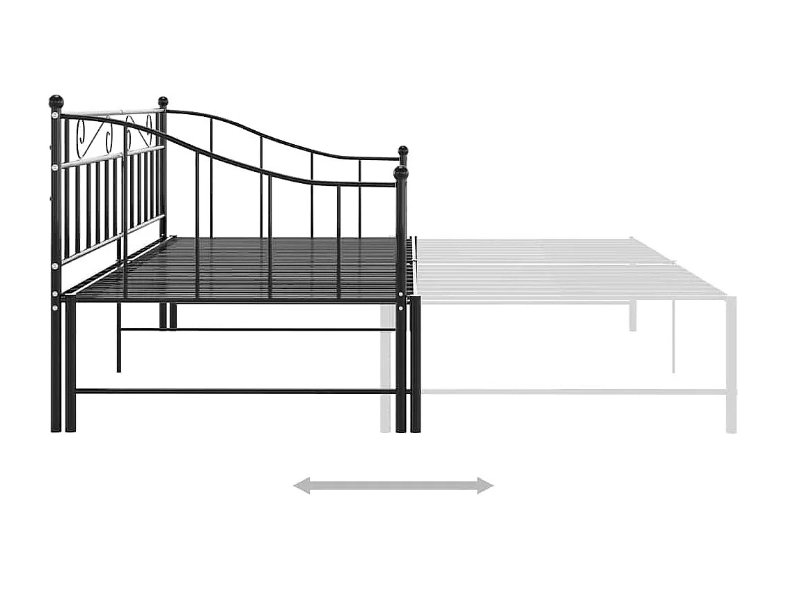 Divano letto estensibile senza materasso in metallo nero 90x200cm