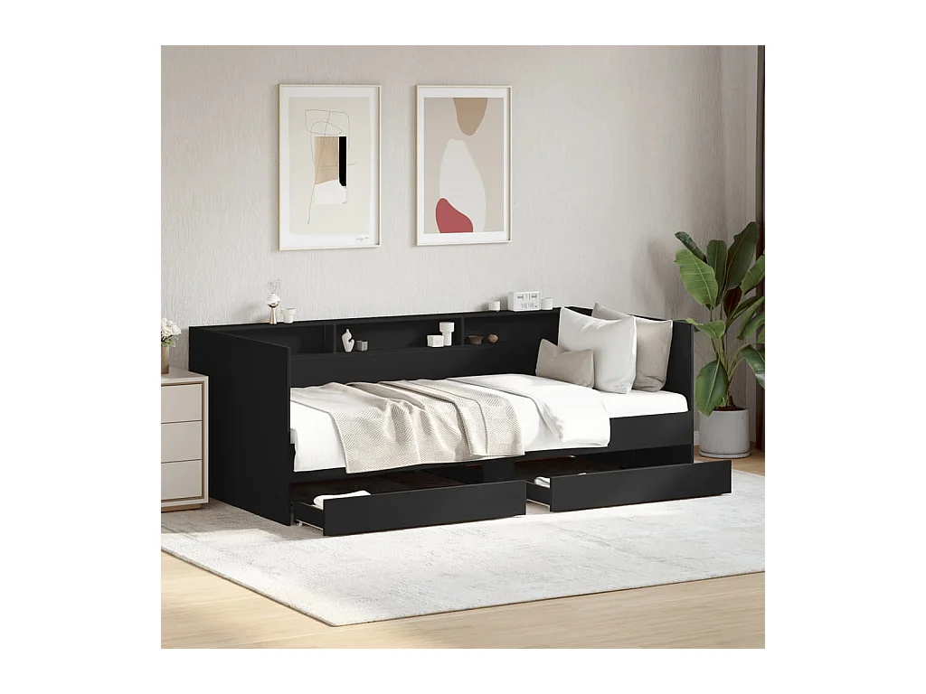 Divano letto con cassetti senza materasso nero 90x200 cm