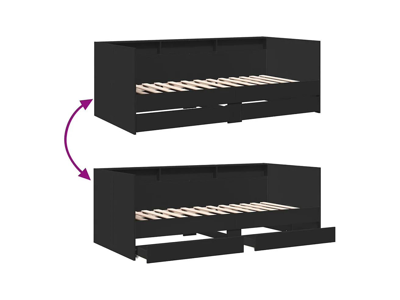 Divano letto con cassetti senza materasso nero 90x200 cm