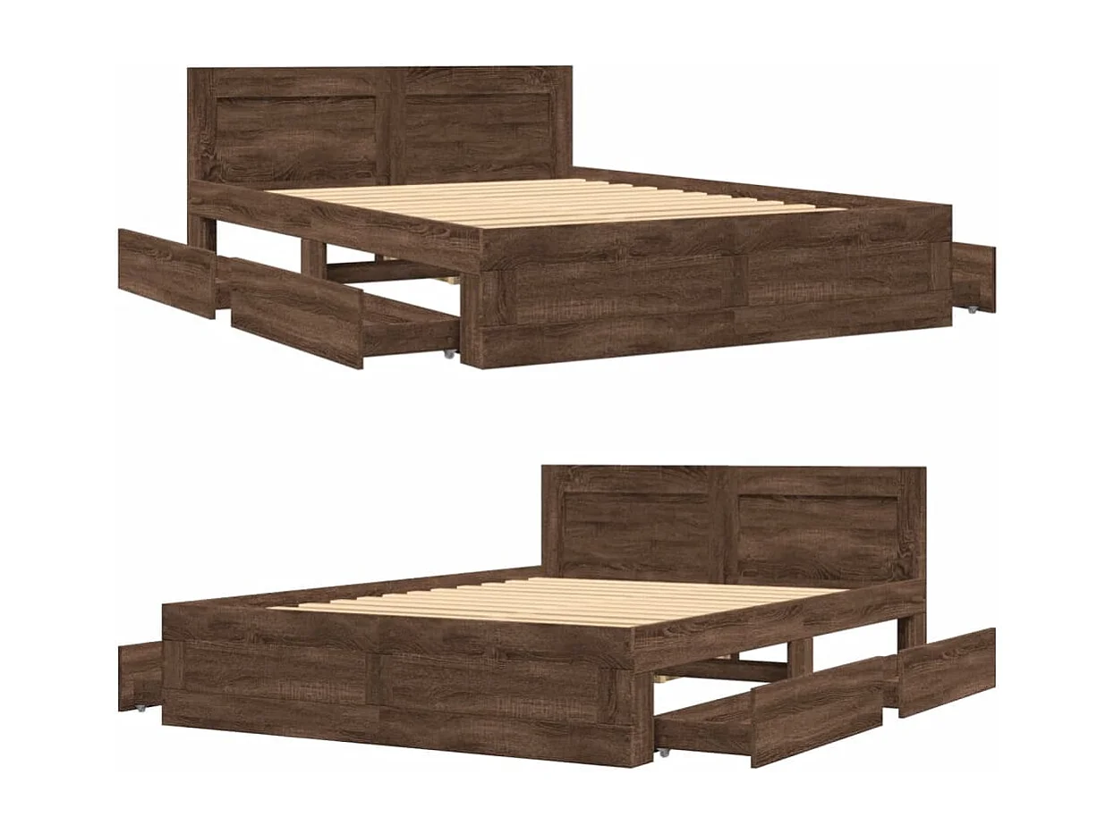 Estructura de cama y cabecero sin colchón roble marrón 120x200cm