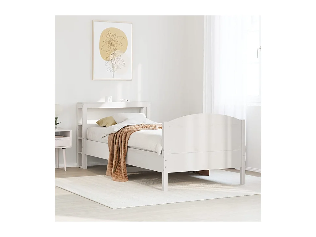 Estructura de cama sin colchón blanca 75x190 cm madera maciza de pino