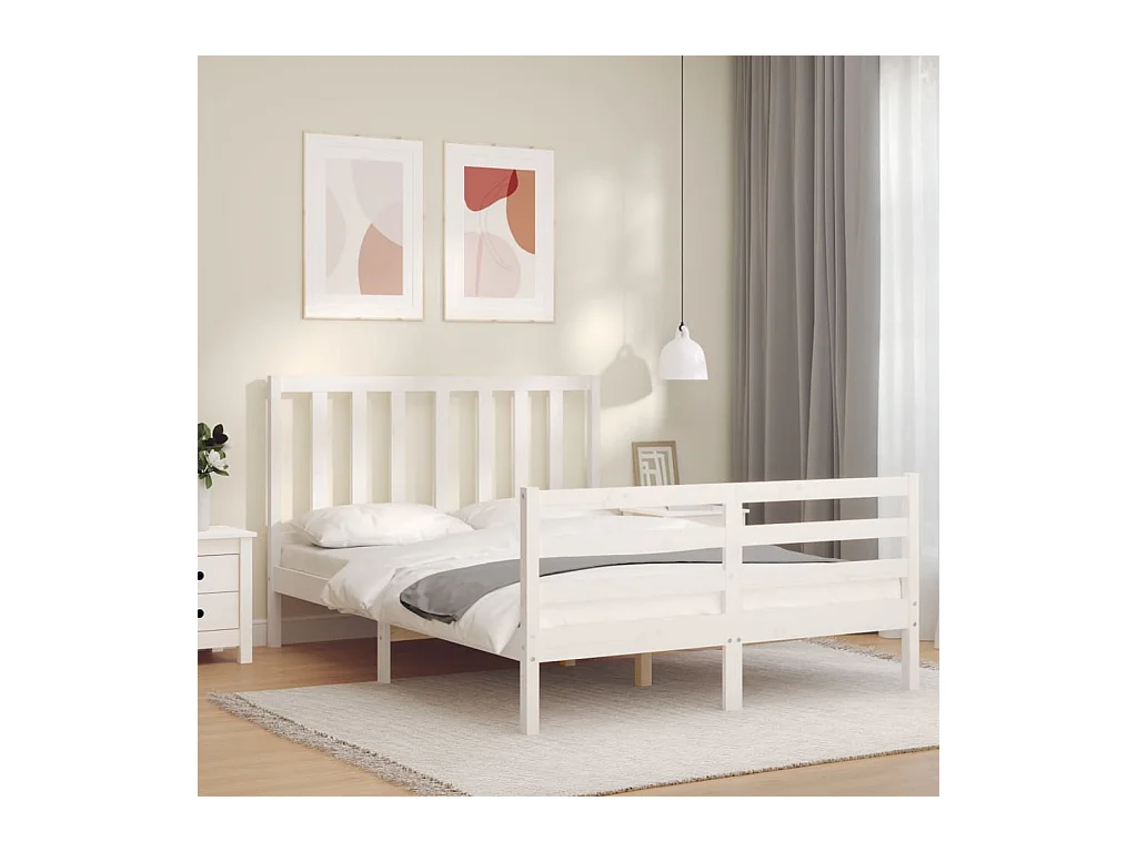 Estructura de cama sin colchón blanca 140x200 cm madera maciza de pino
