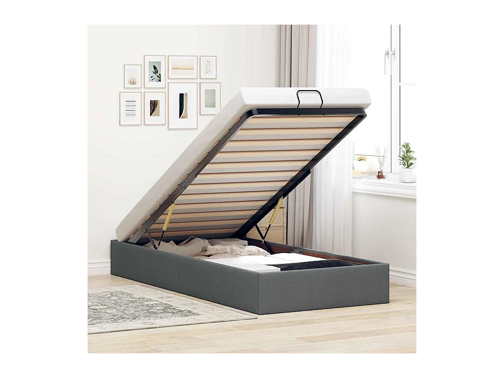 Cadre de lit ottoman sans matelas gris foncé 100x200 cm tissu