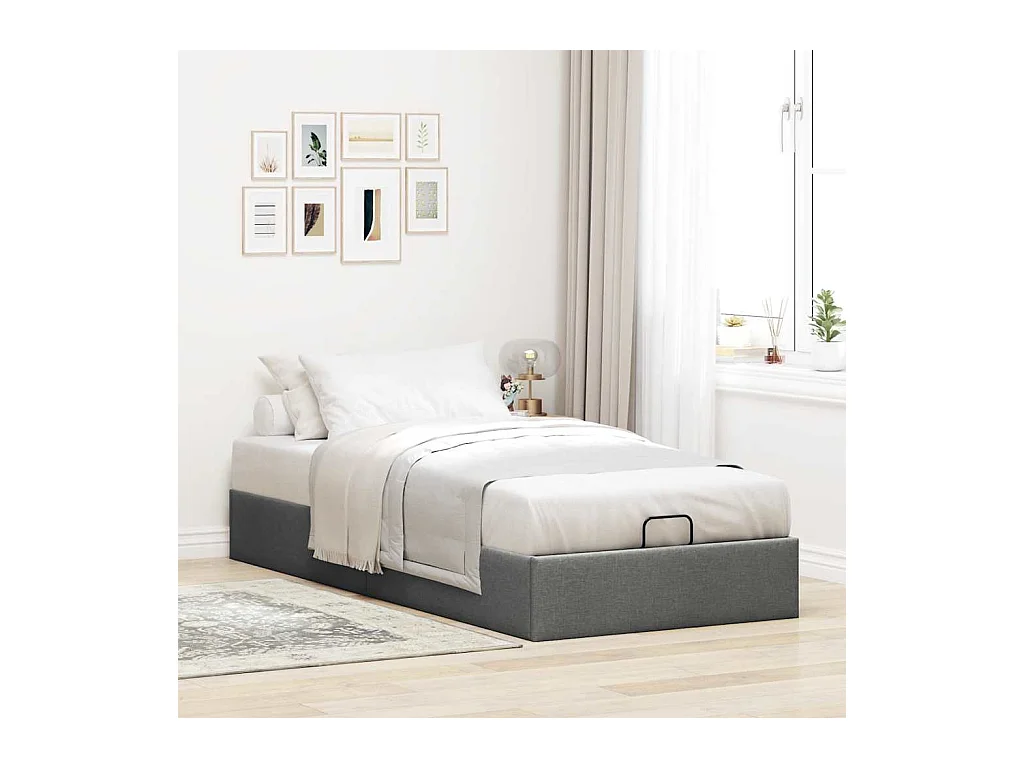 Cadre de lit ottoman sans matelas gris foncé 100x200 cm tissu
