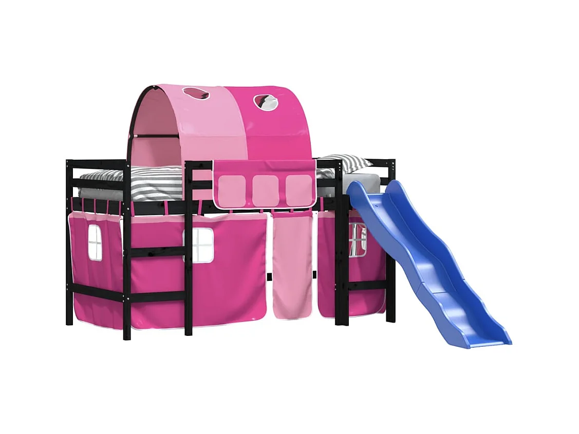 Letto a soppalco per bambini con tunnel senza materasso rosa 80x200 cm