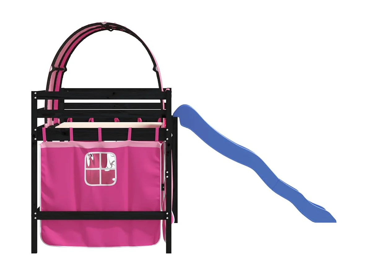 Letto a soppalco per bambini con tunnel senza materasso rosa 80x200 cm