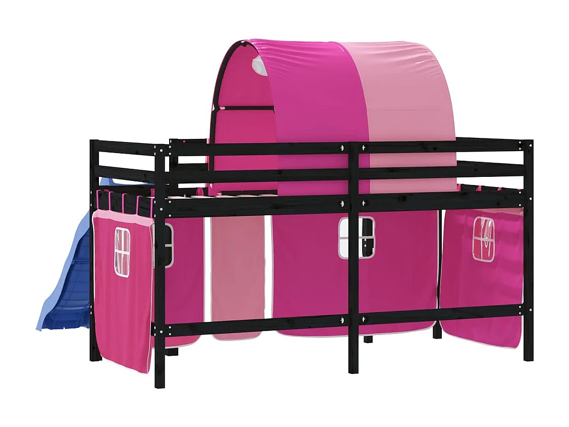 Letto a soppalco per bambini con tunnel senza materasso rosa 80x200 cm