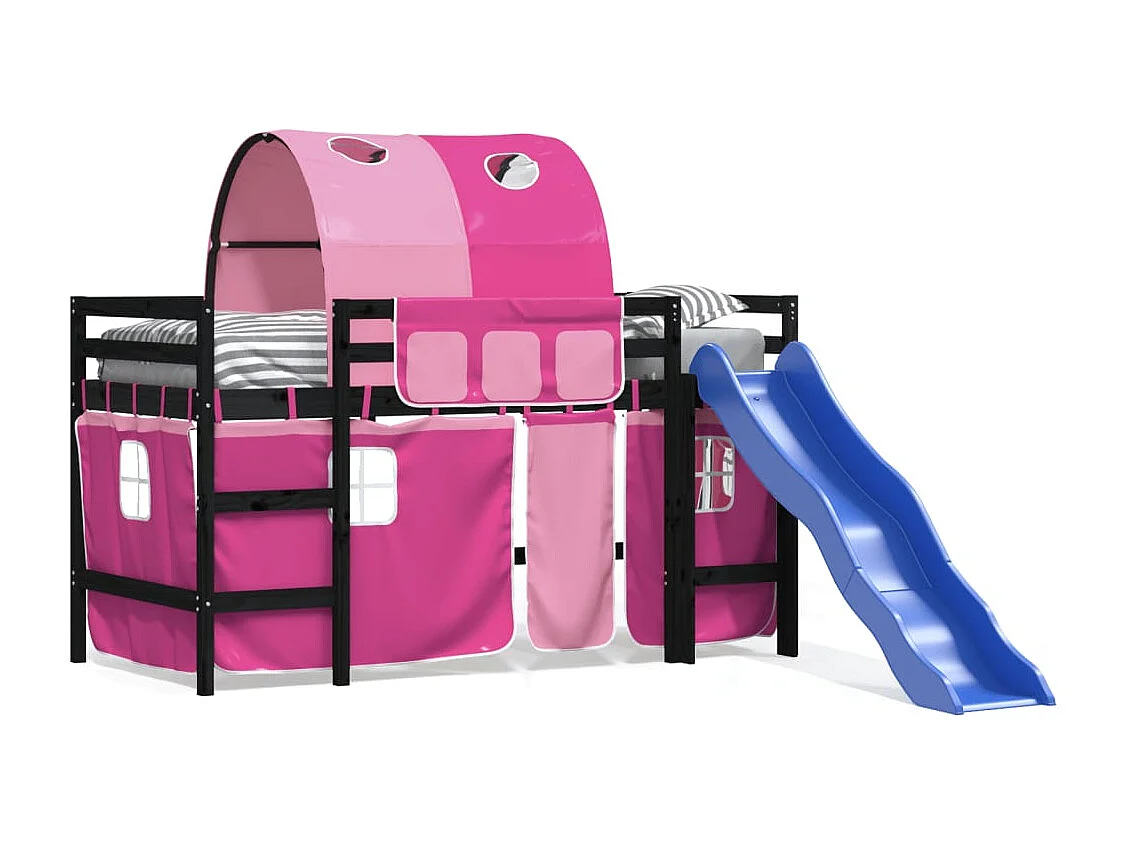 Lit mezzanine enfants avec tunnel sans matelas rose 80x200 cm