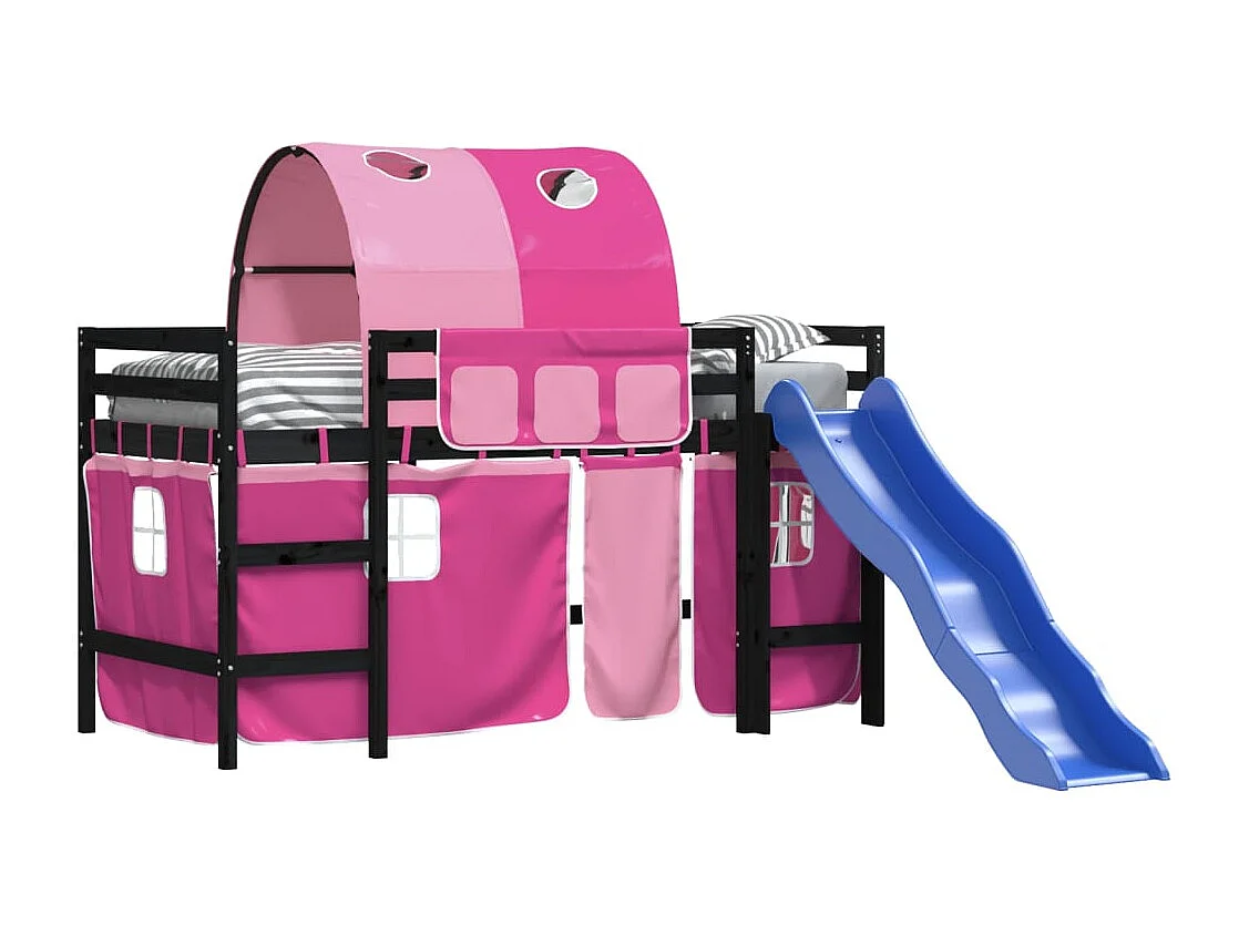 Lit mezzanine enfants avec tunnel sans matelas rose 80x200 cm