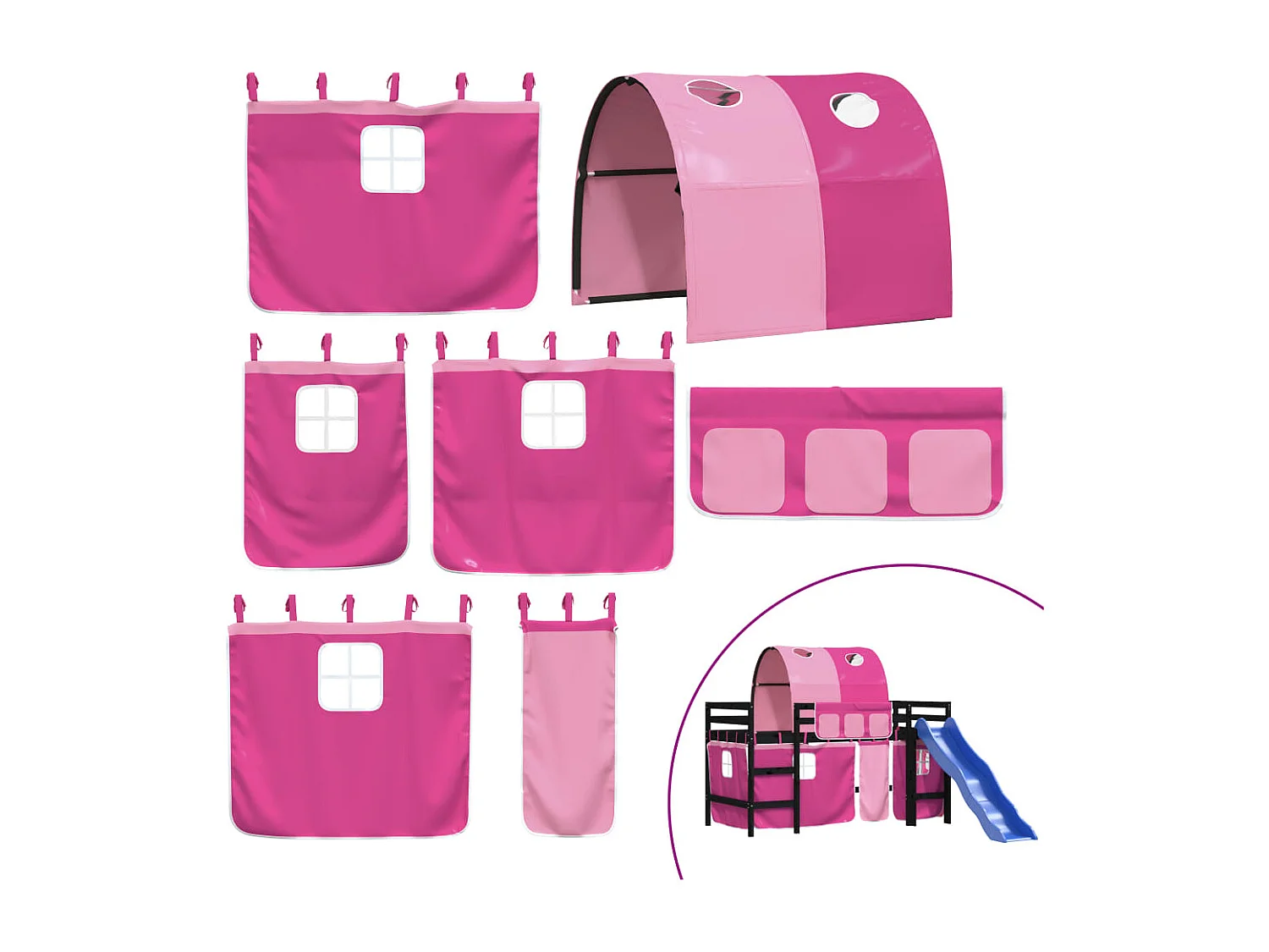 Lit mezzanine enfants avec tunnel sans matelas rose 80x200 cm