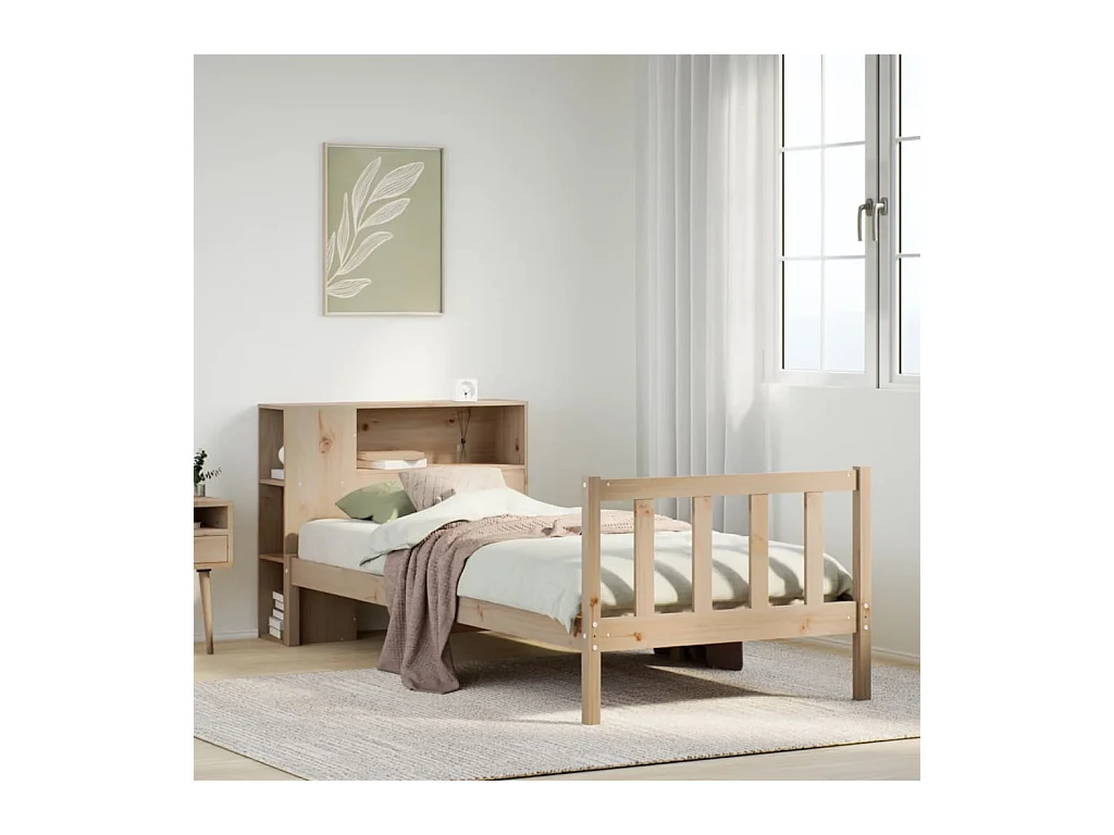Cama librería sin colchón 90x200 cm madera maciza de pino