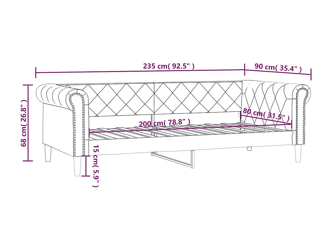 Lit de jour sans matelas noir 80x200 cm similicuir
