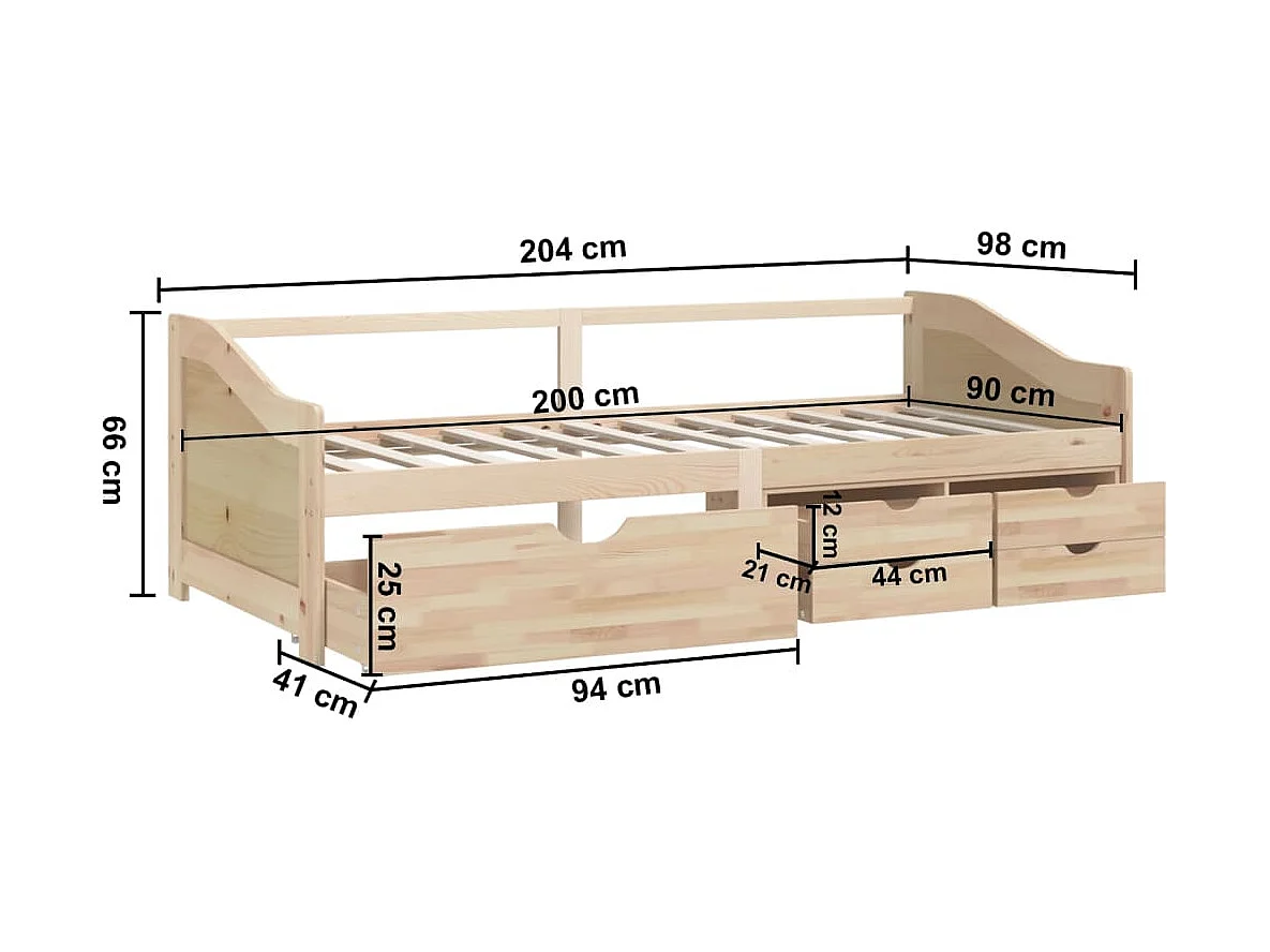 Lit de repos 3 places sans matelas Bois de pin massif 90x200 cm