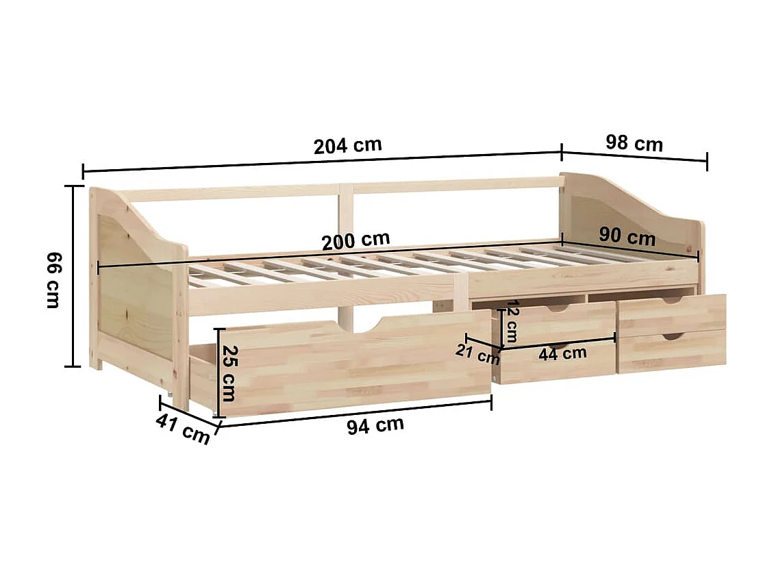 Diván de 3 plazas sin colchón Madera maciza de pino 90x200 cm