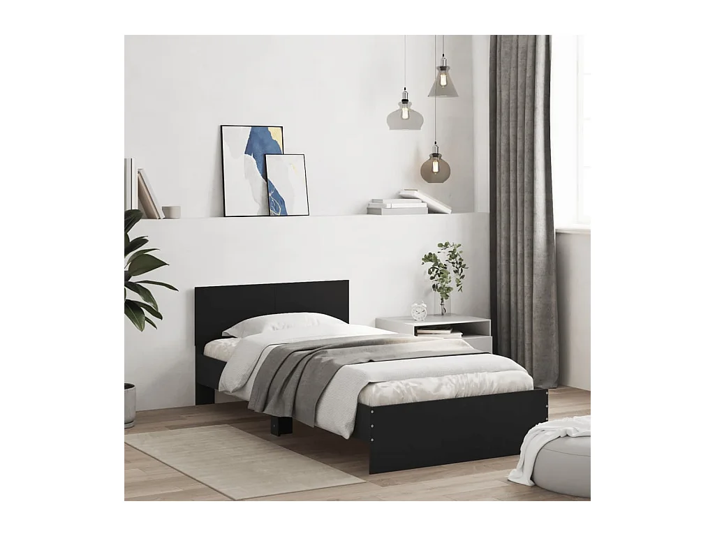 Bettgestell ohne Matratze mit schwarzem Kopfteil 100x200 cm