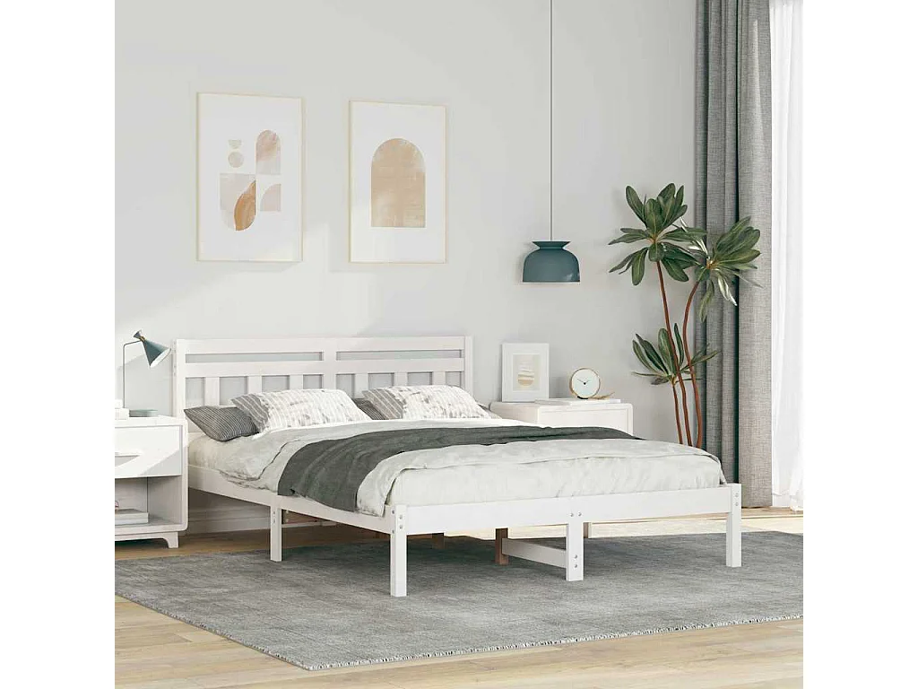 Cadre de lit avec tête de lit Blanc Bois de pin