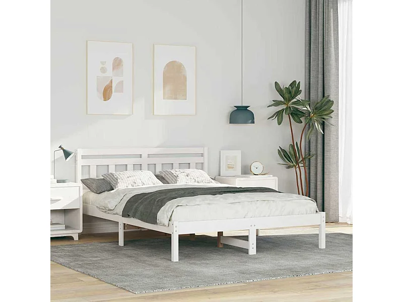 Estructura de cama con cabecero de madera de pino blanco