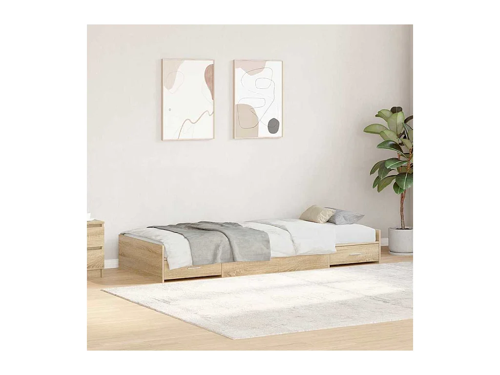 Cadre de lit avec rangement avec tête de lit Chêne Sonoma 90 x 200 cm