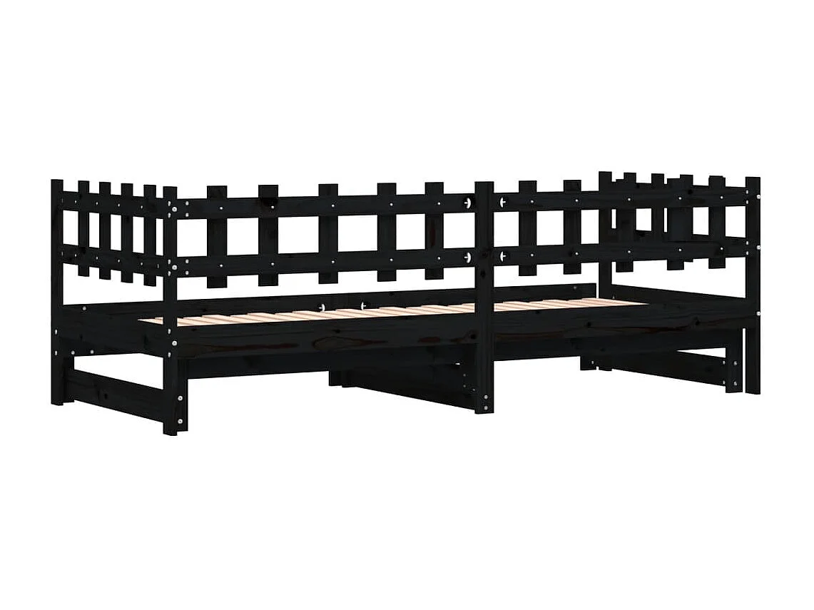 Schuifbed zonder matras zwart 2x(80x200) cm Massief hout