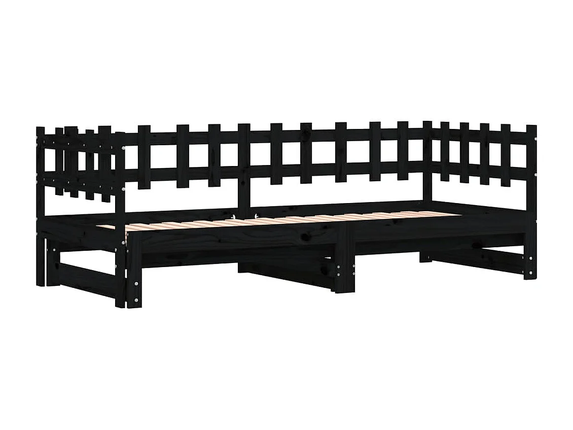 Schuifbed zonder matras zwart 2x(80x200) cm Massief hout