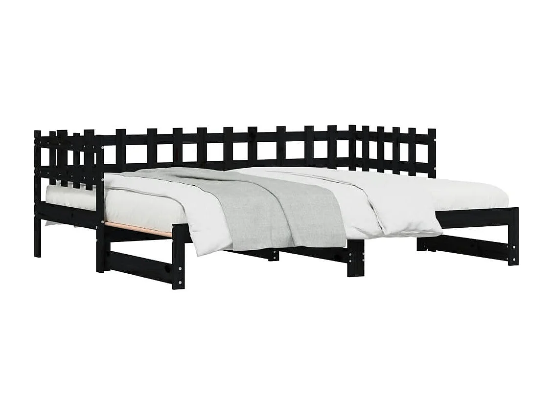 Schuifbed zonder matras zwart 2x(80x200) cm Massief hout