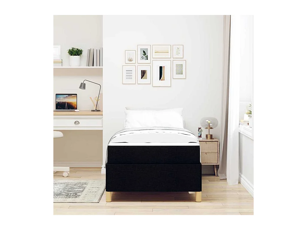 Zwart-bruin-wit springbed 80 x 200 cm stof