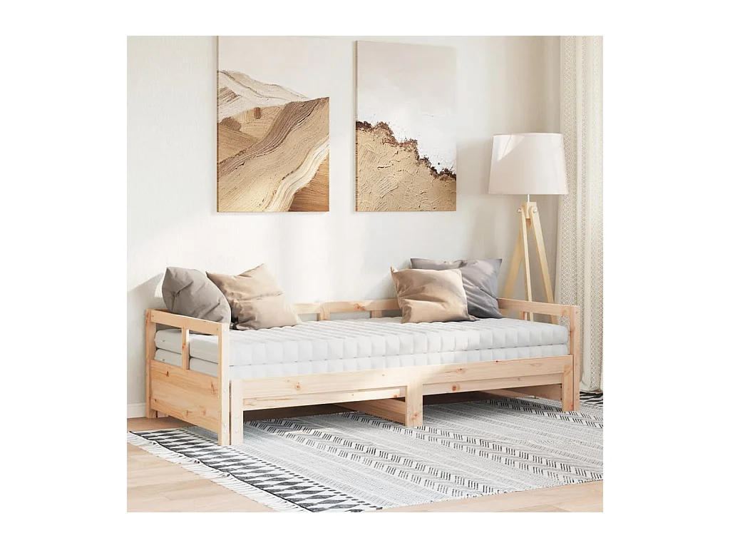 Dagbed en uitschuifbed met matras 90x190 cm massief grenenhout