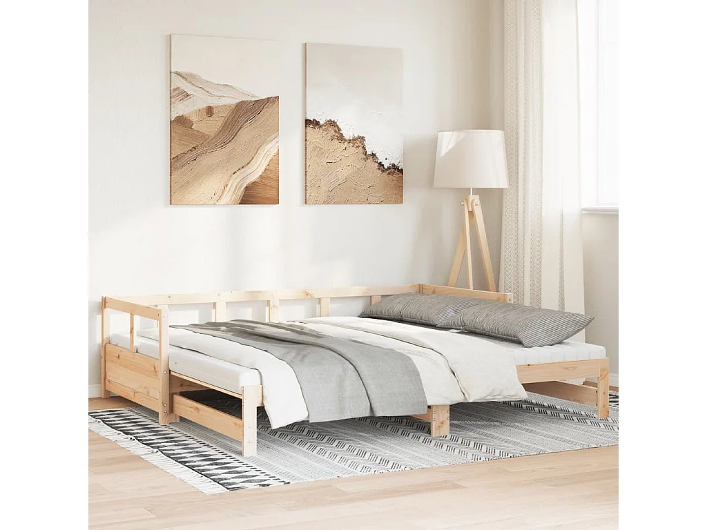 Cama de día y cama nido con colchón 90x190 cm madera maciza de pino