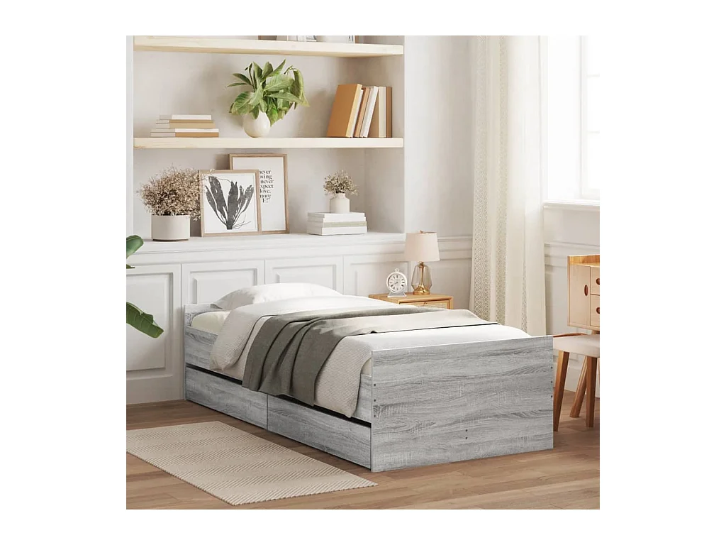 Bedframe met lades zonder matras Sonoma grijs 90x200 cm