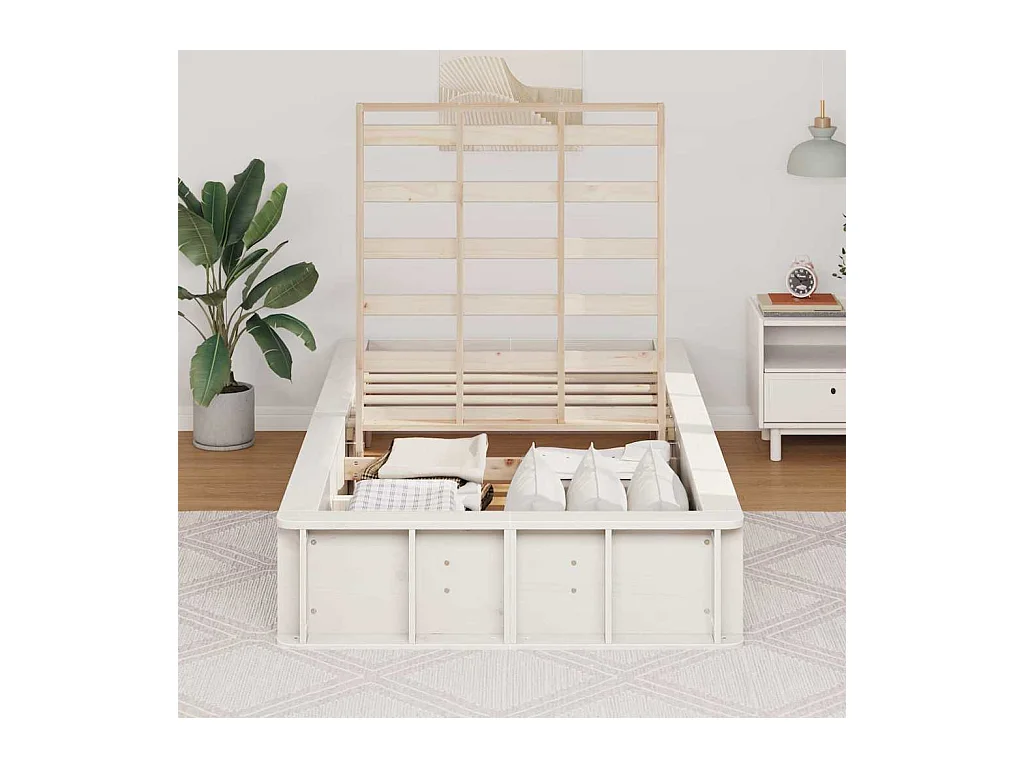 Bedframe met opbergruimte Wit 100 x 200 cm Massief grenen