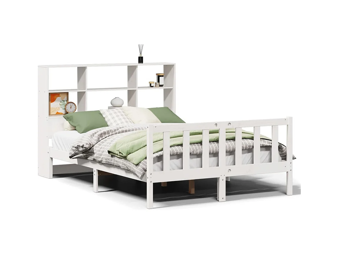 Letto libreria bianco senza materasso 120x200 cm in legno massello di pino