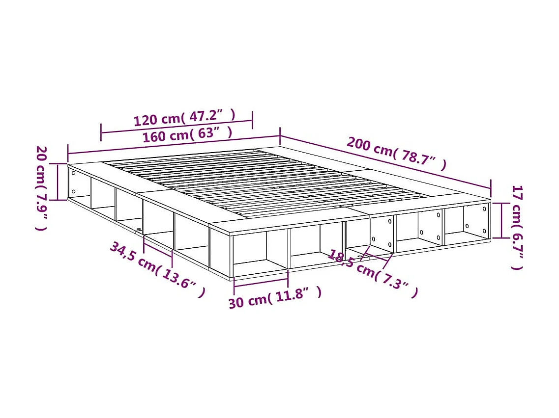Bedframe zonder matras wit 160x200 cm