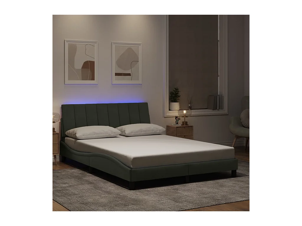 Cadre de lit avec LED sans matelas gris clair 140x190cm velours