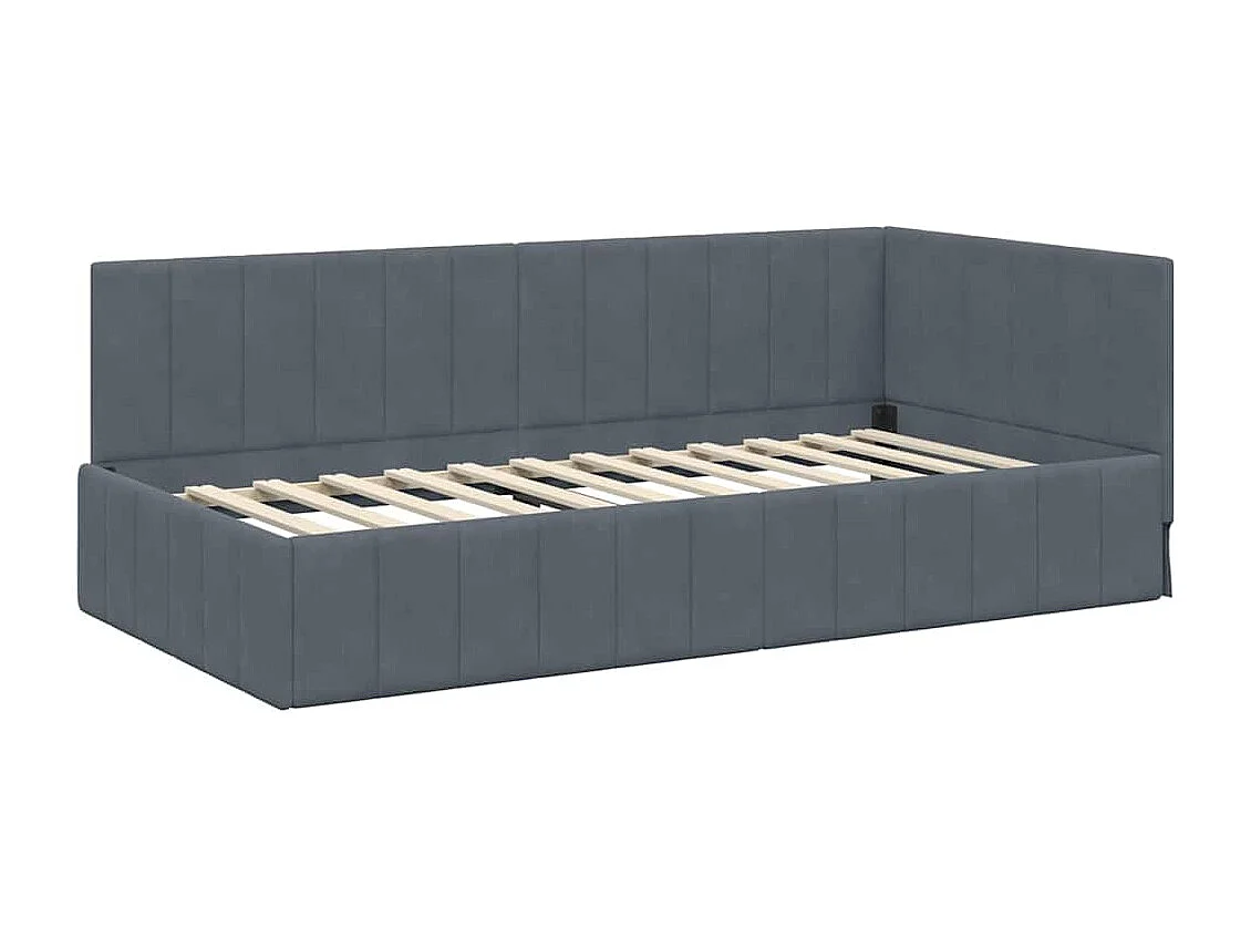 Struttura letto angolare grigio scuro 100 x 200 cm velluto