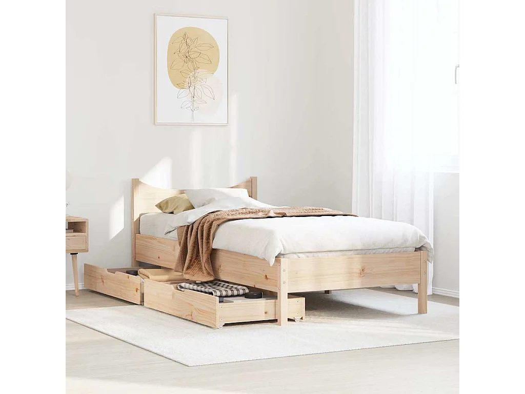 Struttura letto con cassetti 90x200 cm in legno massello di pino