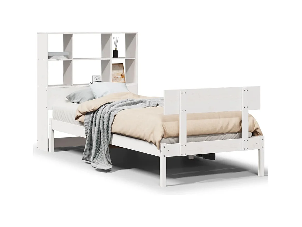 Letto libreria bianco senza materasso 90x190cm in legno massello di pino