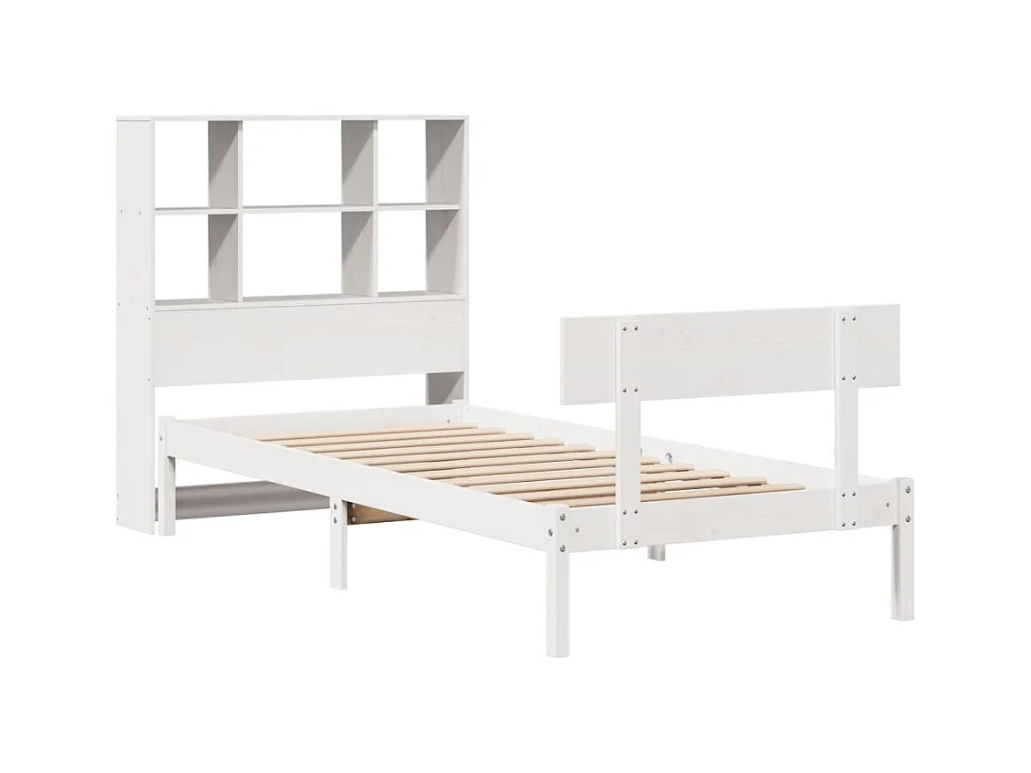 Letto libreria bianco senza materasso 90x190cm in legno massello di pino