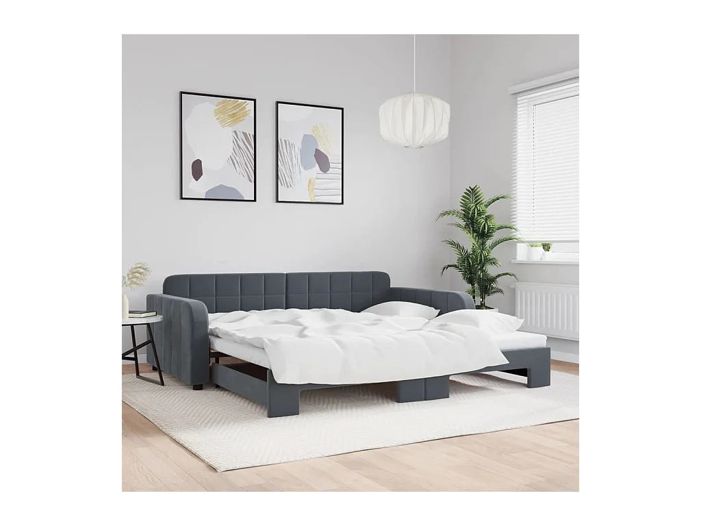 Lit de jour avec gigogne sans matelas gris foncé 100x200 cm