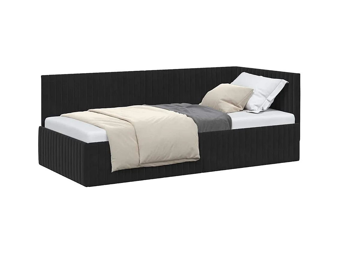 Estructura de cama esquinera con cabecero Terciopelo Negro 90 x 200 cm