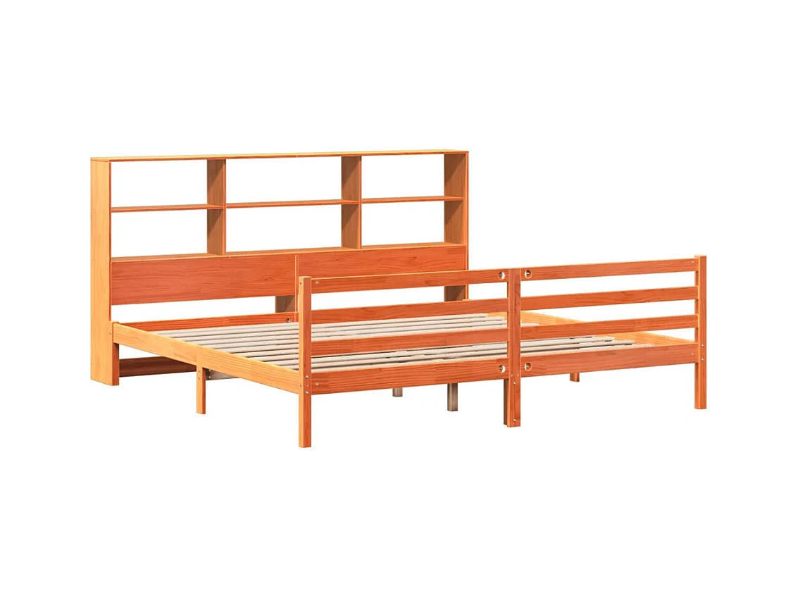 Letto libreria senza materasso, cera marrone, 200x200cm, legno massello