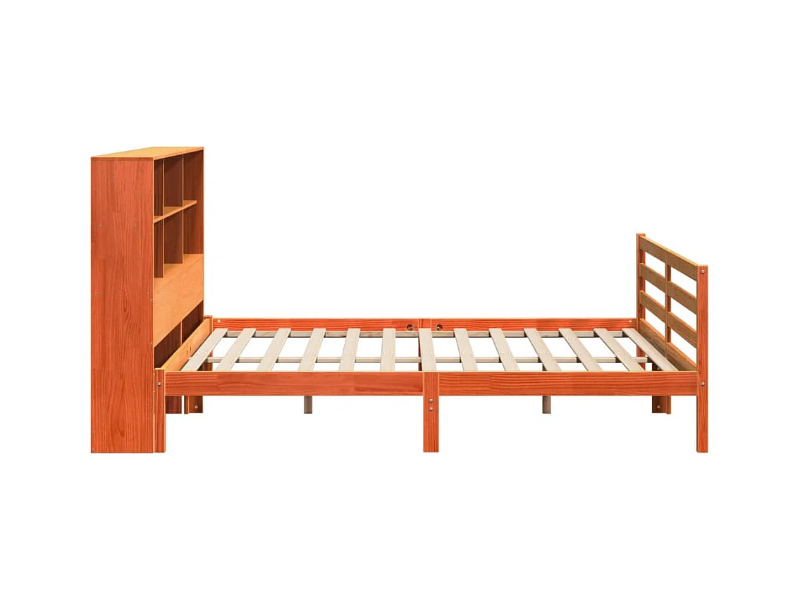 Letto libreria senza materasso, cera marrone, 200x200cm, legno massello