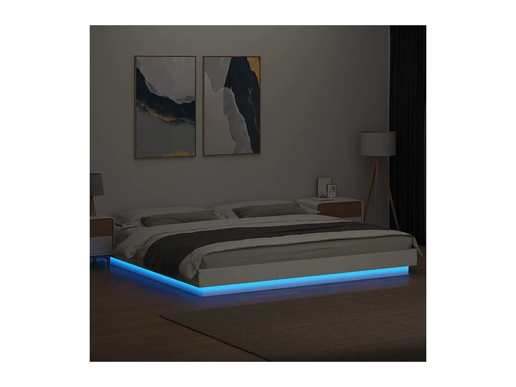 Estructura de cama con luces LED sin colchón blanco 180x200 cm