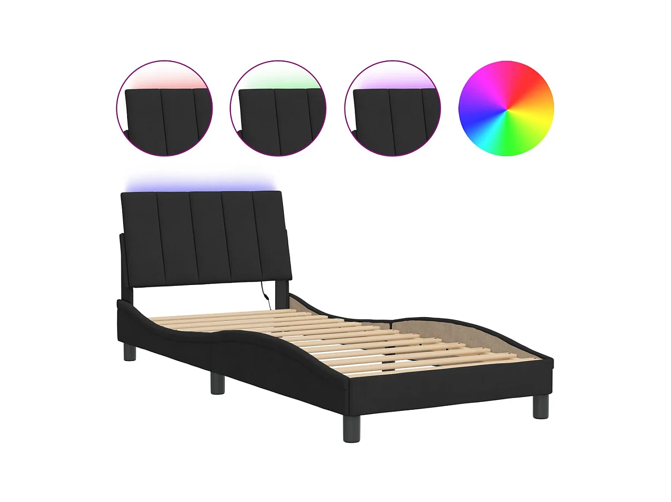 Bedframe met LED zonder matras zwart 90x200 cm fluweel