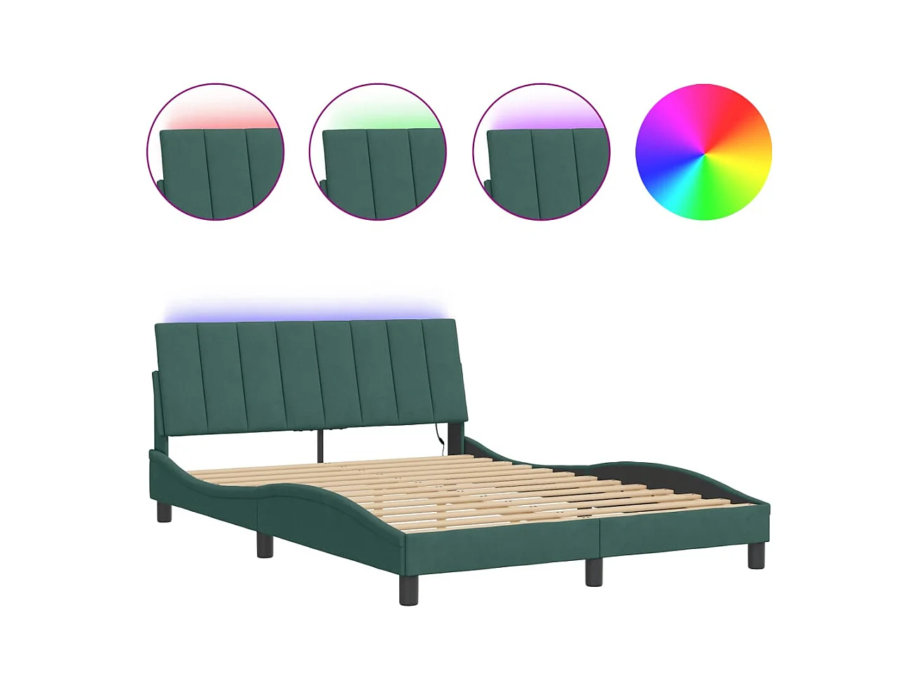Struttura letto con LED senza materasso verde scuro 120x200cm velluto